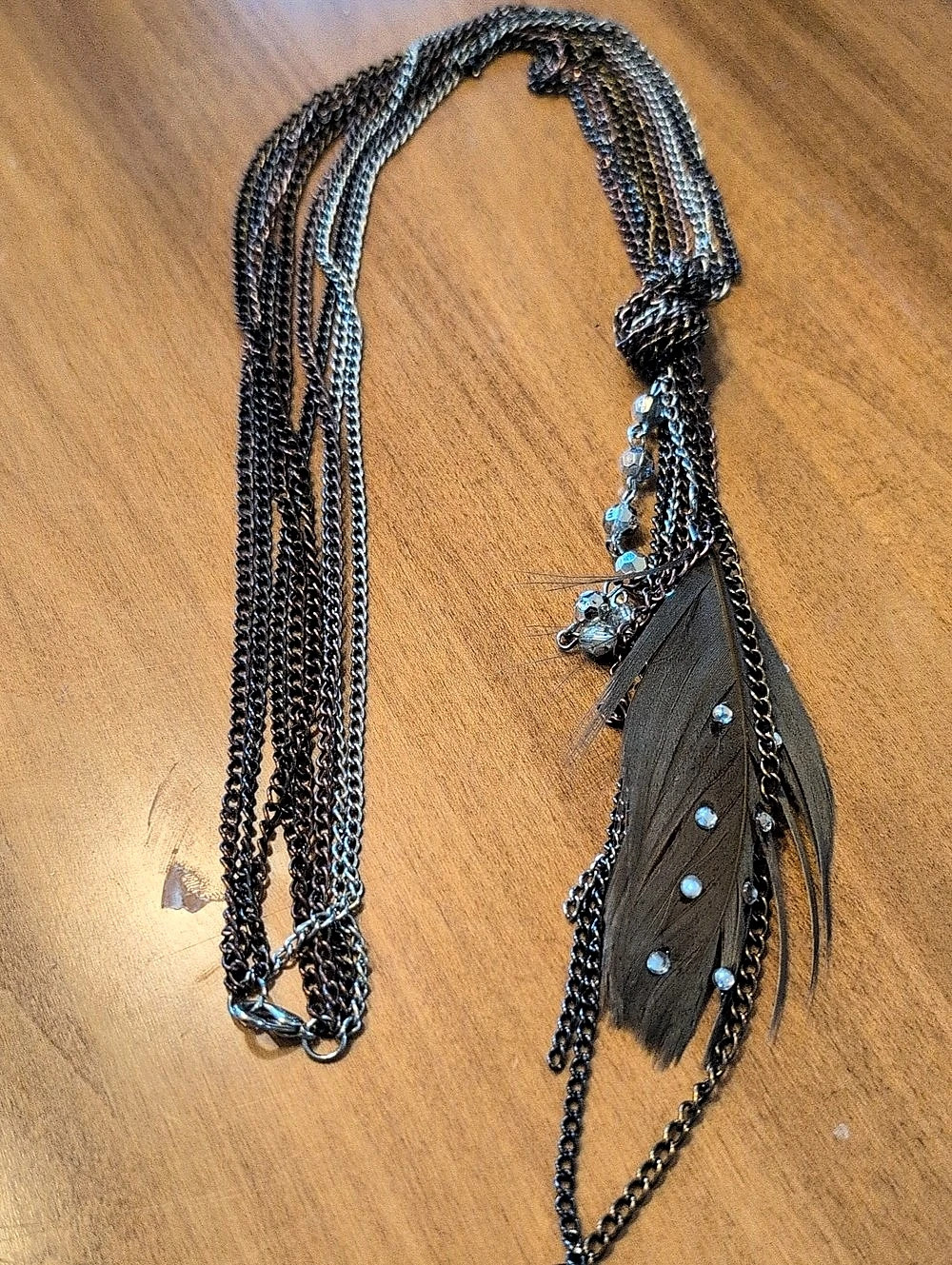 Feather Pendant Layered Chain Necklace